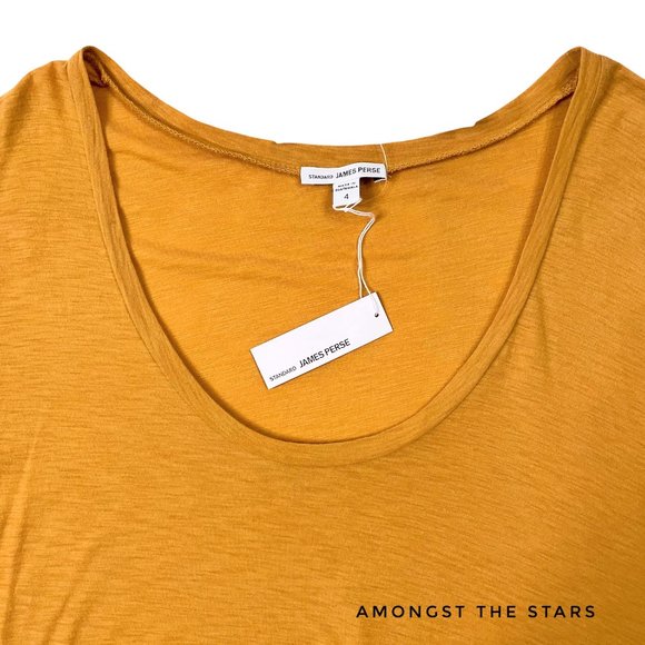 James Perse Comet Mustard Curved V-Neck T-Shirt Tee - Picture 5 of 7